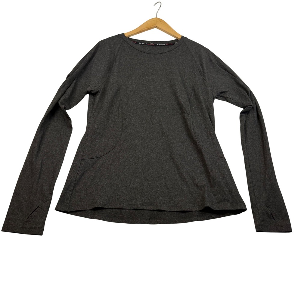Spyder Active Womens Large Charcoal Gray Heather Long Sleeve Thumbhole Top